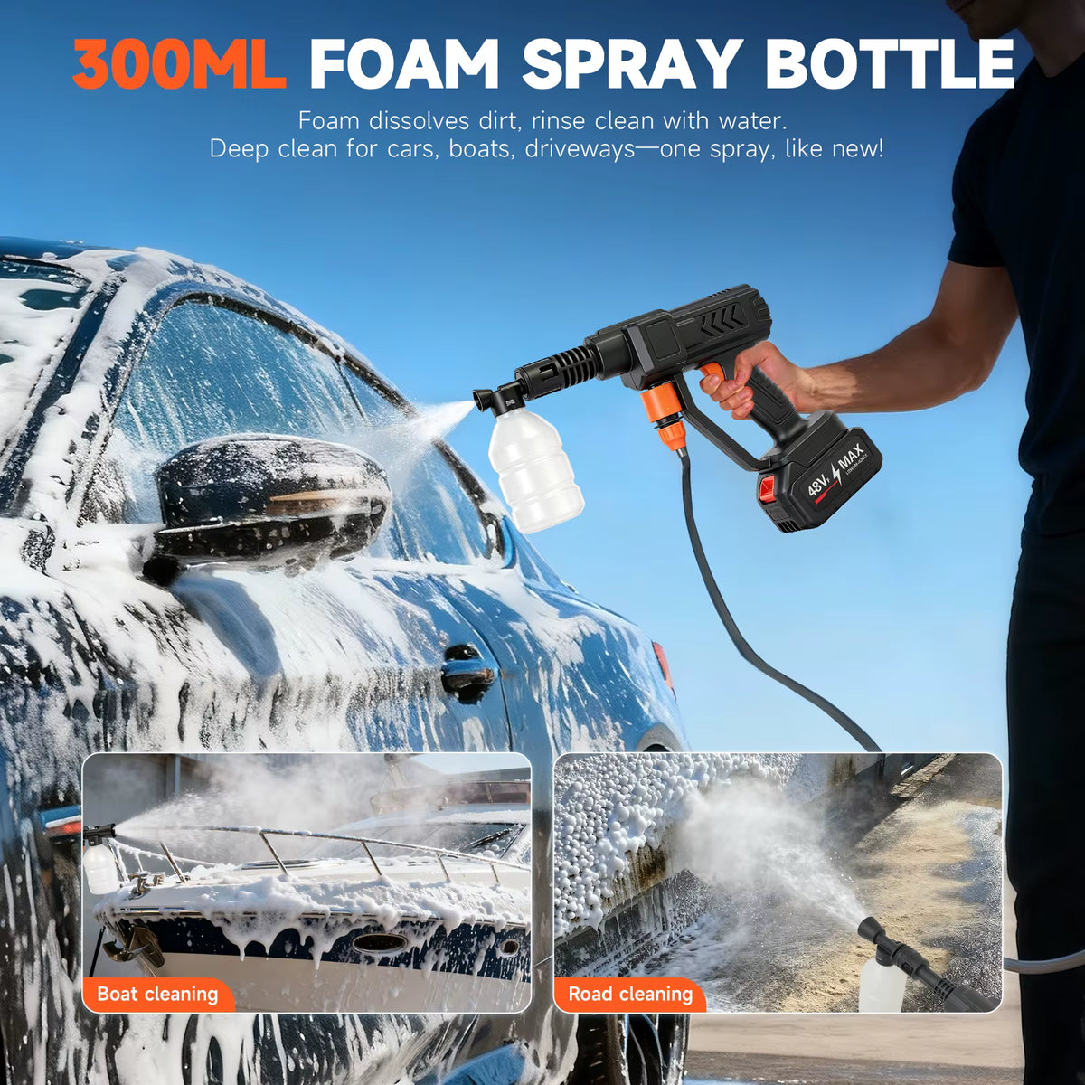 CarVexo™ 900 PSI Cordless Pressure Washer, 2 Batteries, 6-in-1 Nozzle